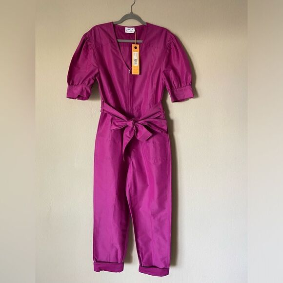 NWT Tanya Taylor Becca Purple Jumpsuit Bougainvilea Puff Sleeve Size 8 - Picture 7 of 12